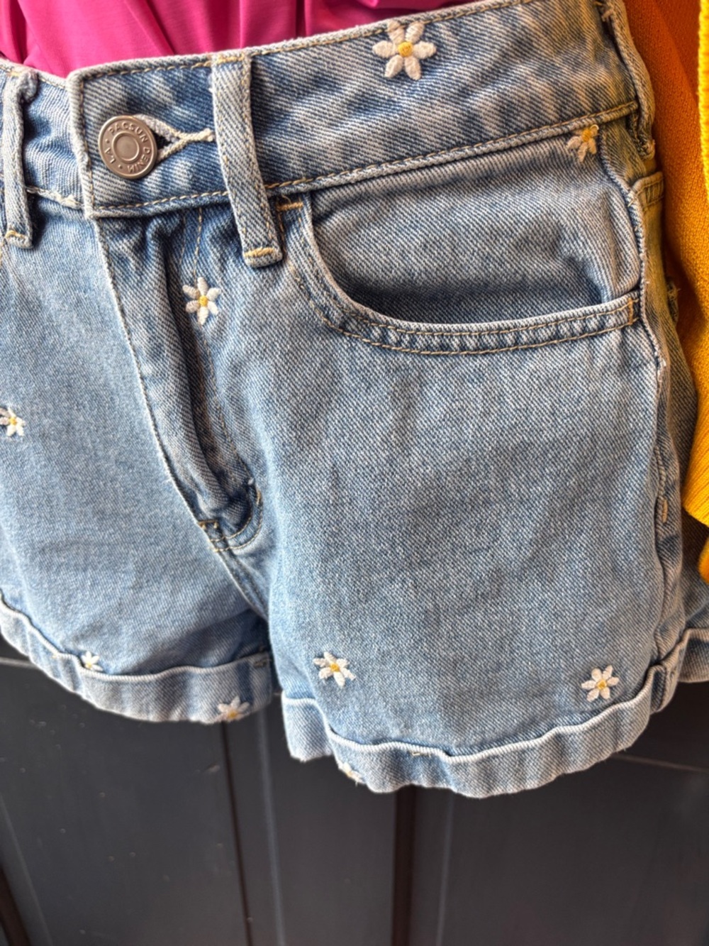 PacSun Light Blue Daisy Embroidered Denim Shorts